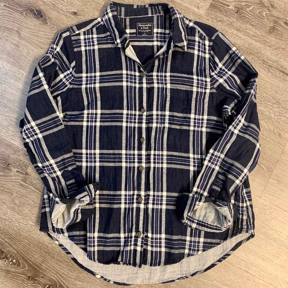 Abercrombie Navy Plaid Casual Button Up Shirt